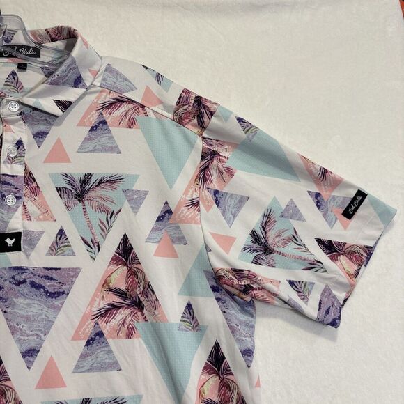 Bad Birdie Polo Shirt Men's Large Triangle Geometric Palm Tree Performance Golf - Picture 6 of 16